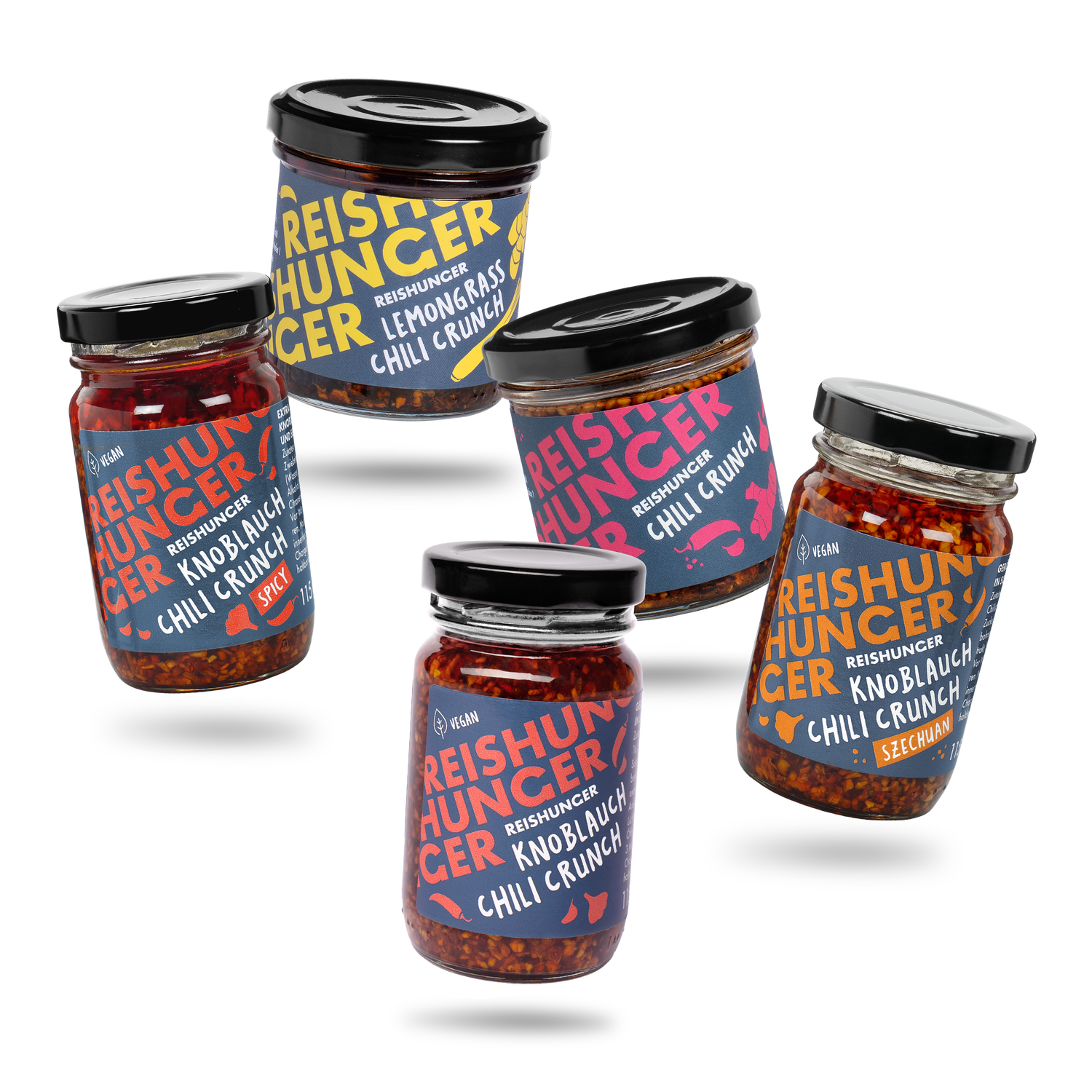 Chili Crunch (5er Set) | Crispy Chili Topping in Öl | Milde bis pikante Schärfe