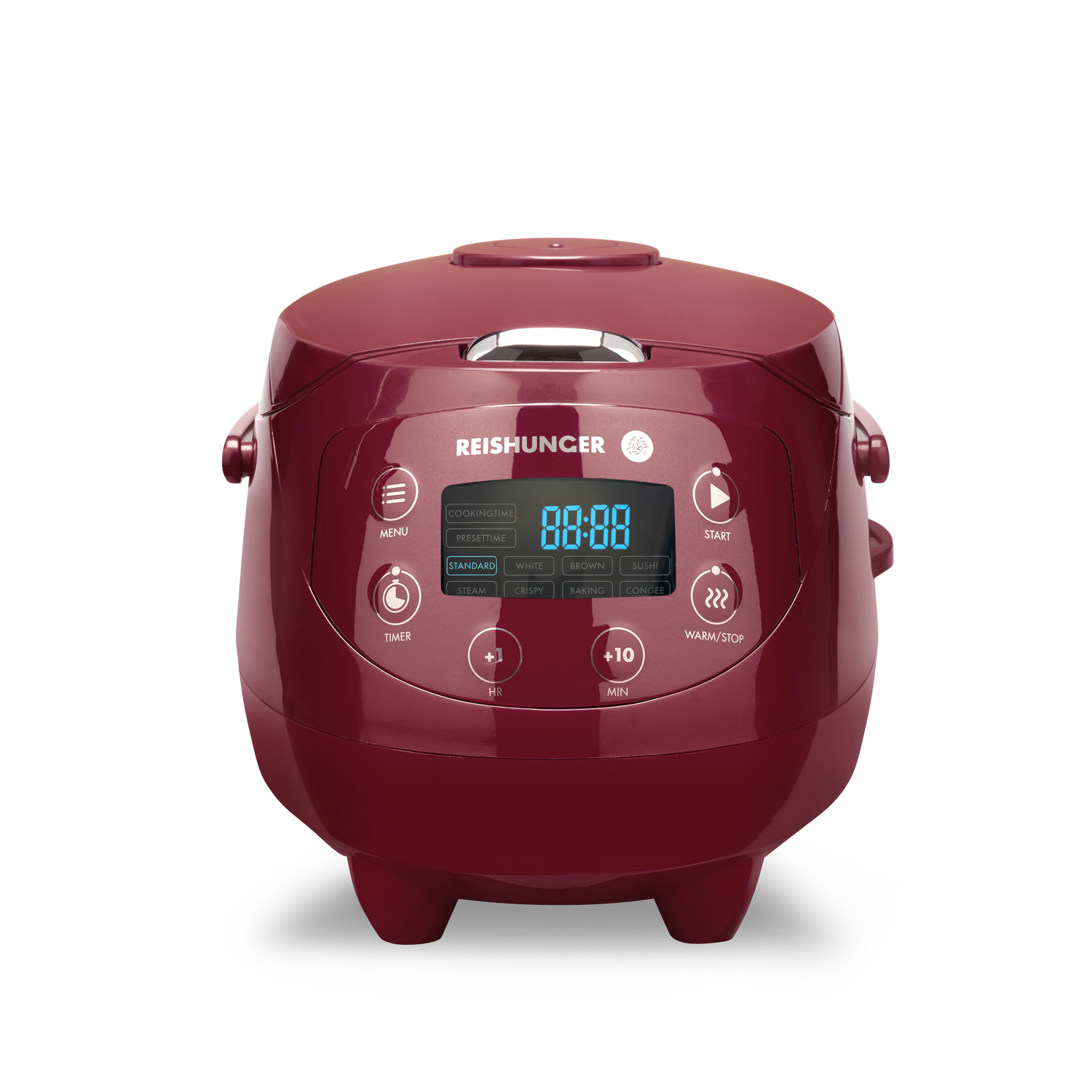 Reishunger Digitaler Mini Reiskocher (0,6 l) | Bordeaux | 8 Programme | Reis kochen für 6 Personen