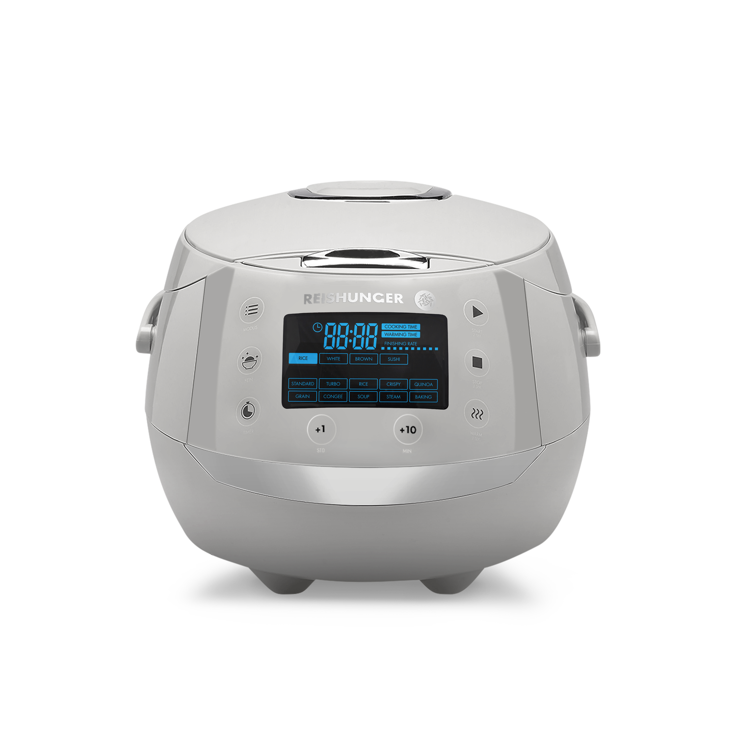 Reishunger Digitaler Reiskocher (1,5 l) | Grau | 12 Programme | Reis kochen für 8 Personen