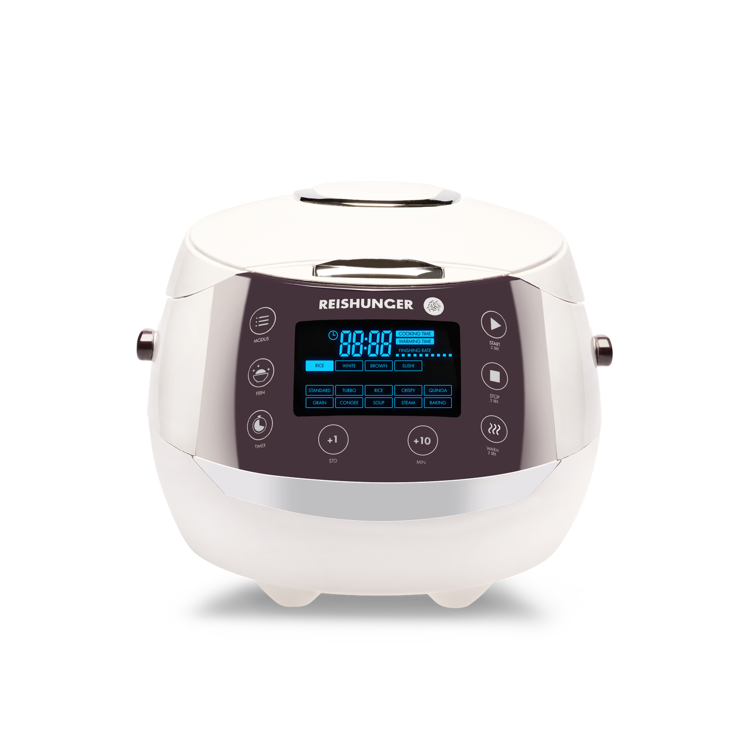Reishunger Digitaler Reiskocher (1,5 l) | Weiß | 12 Programme | Reis kochen für 8 Personen