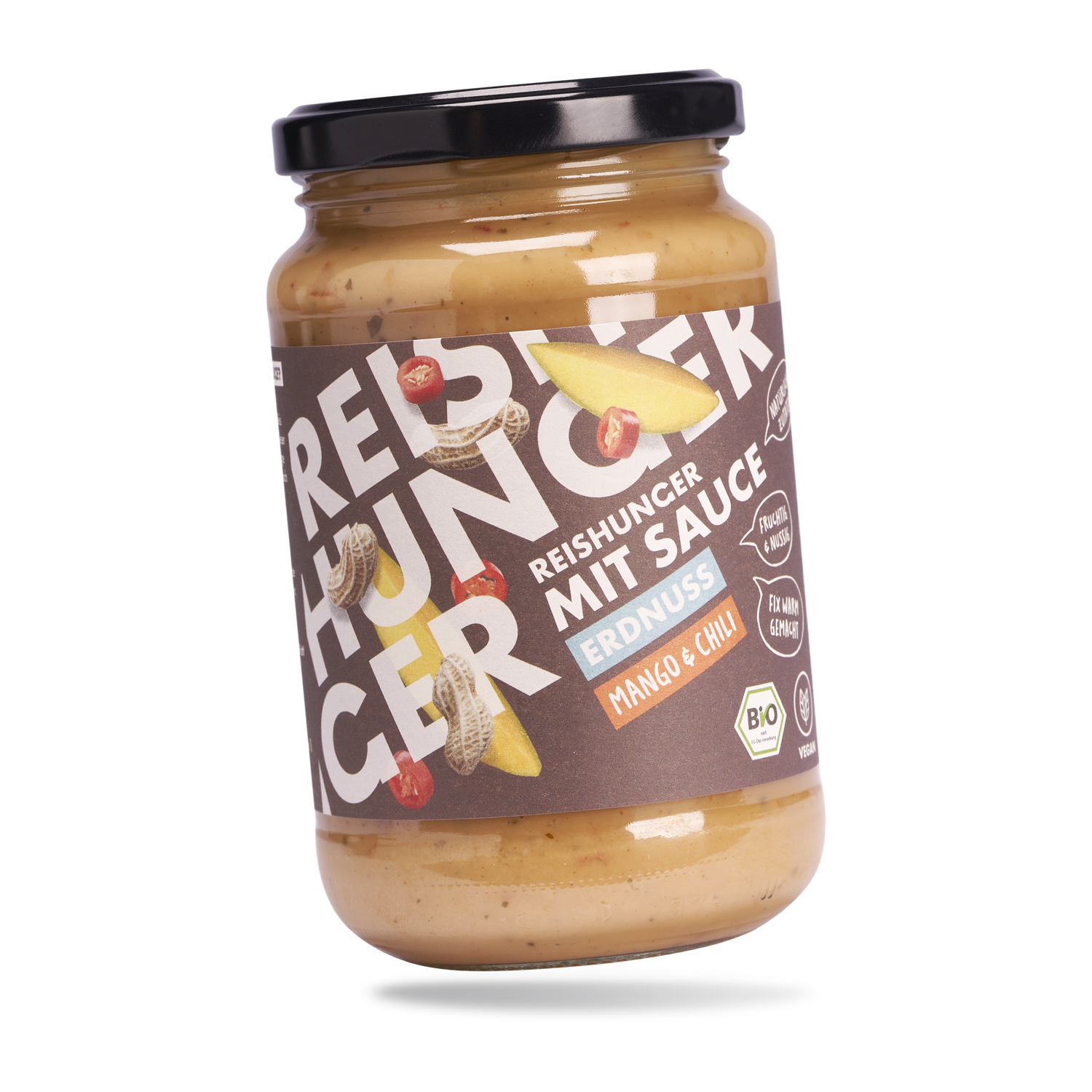 Bio Erdnuss Sauce Mango & Chili (325ml)| Fruchtig scharf | Fertig in 3-5 Minuten