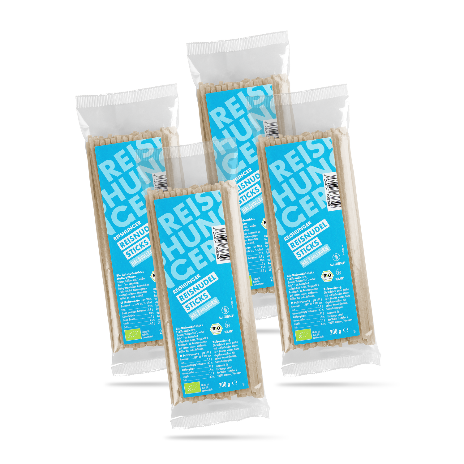 Bio Halbvollkorn Reisnudel Sticks (3 x 200 g) | Aus Bio Vollkorn & Weißem Reis | Vegane & glutenfreie Nudeln