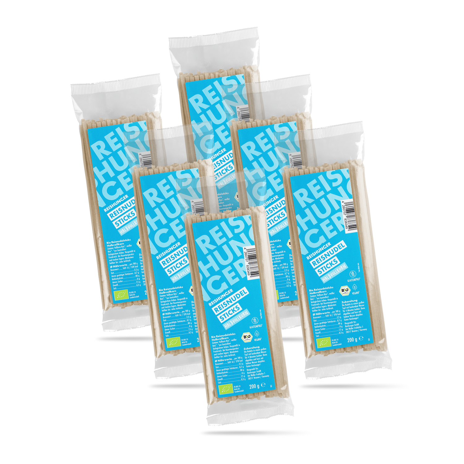 Bio Halbvollkorn Reisnudel Sticks (6 x 200 g) | Aus Bio Vollkorn & Weißem Reis | Vegane & glutenfreie Nudeln