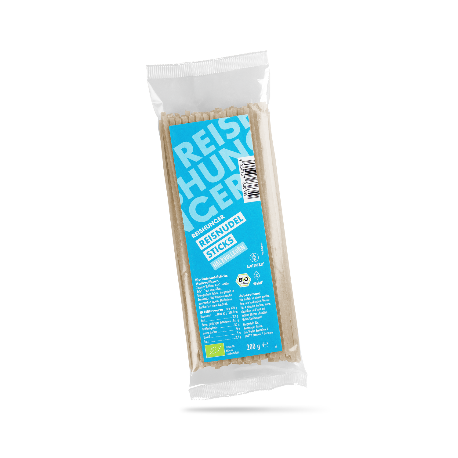 Bio Halbvollkorn Reisnudel Sticks (3 x 200 g) | Aus Bio Vollkorn & Weißem Reis | Vegane & glutenfreie Nudeln