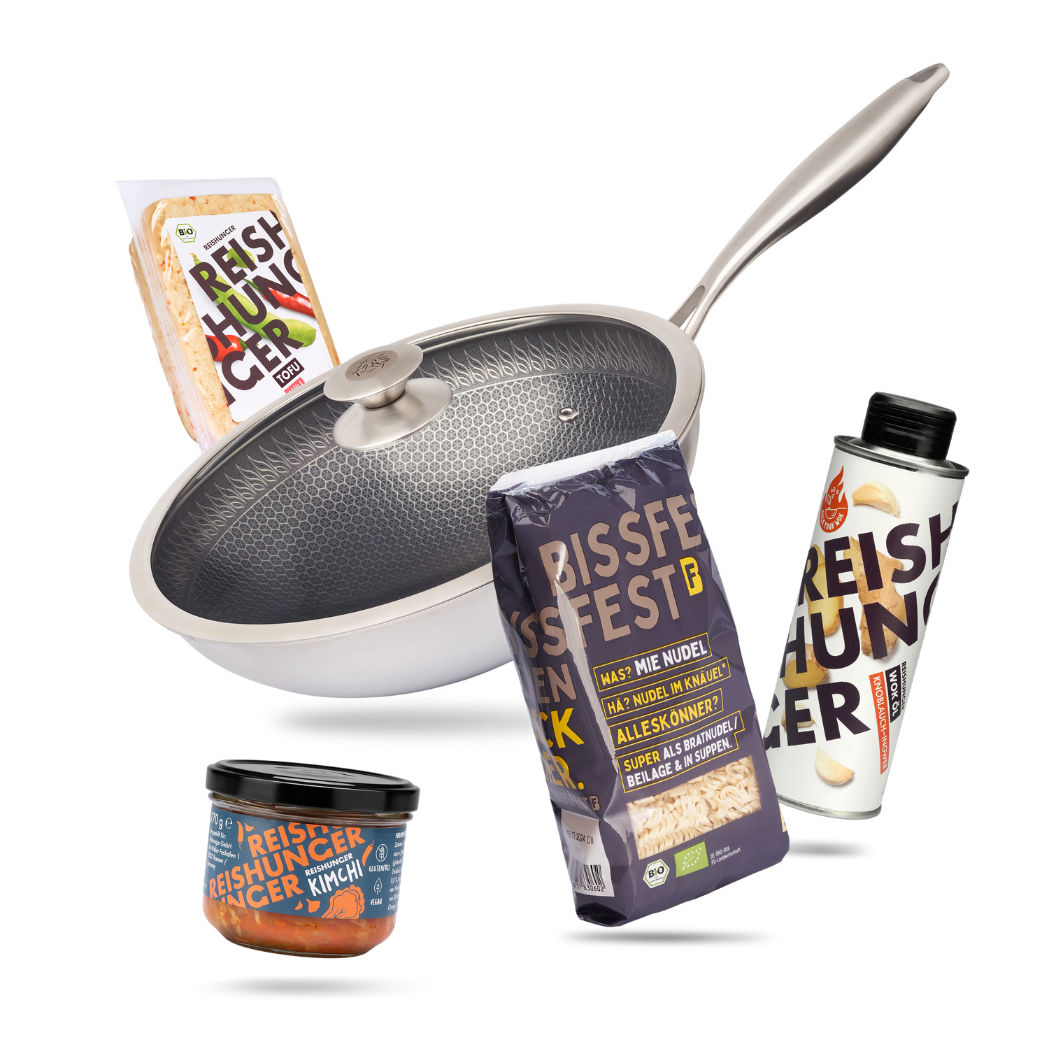 Korea Wok Set (6-teilig) | Premium Edelstahl Wok mit Grundzutaten | Koreanisch kochen