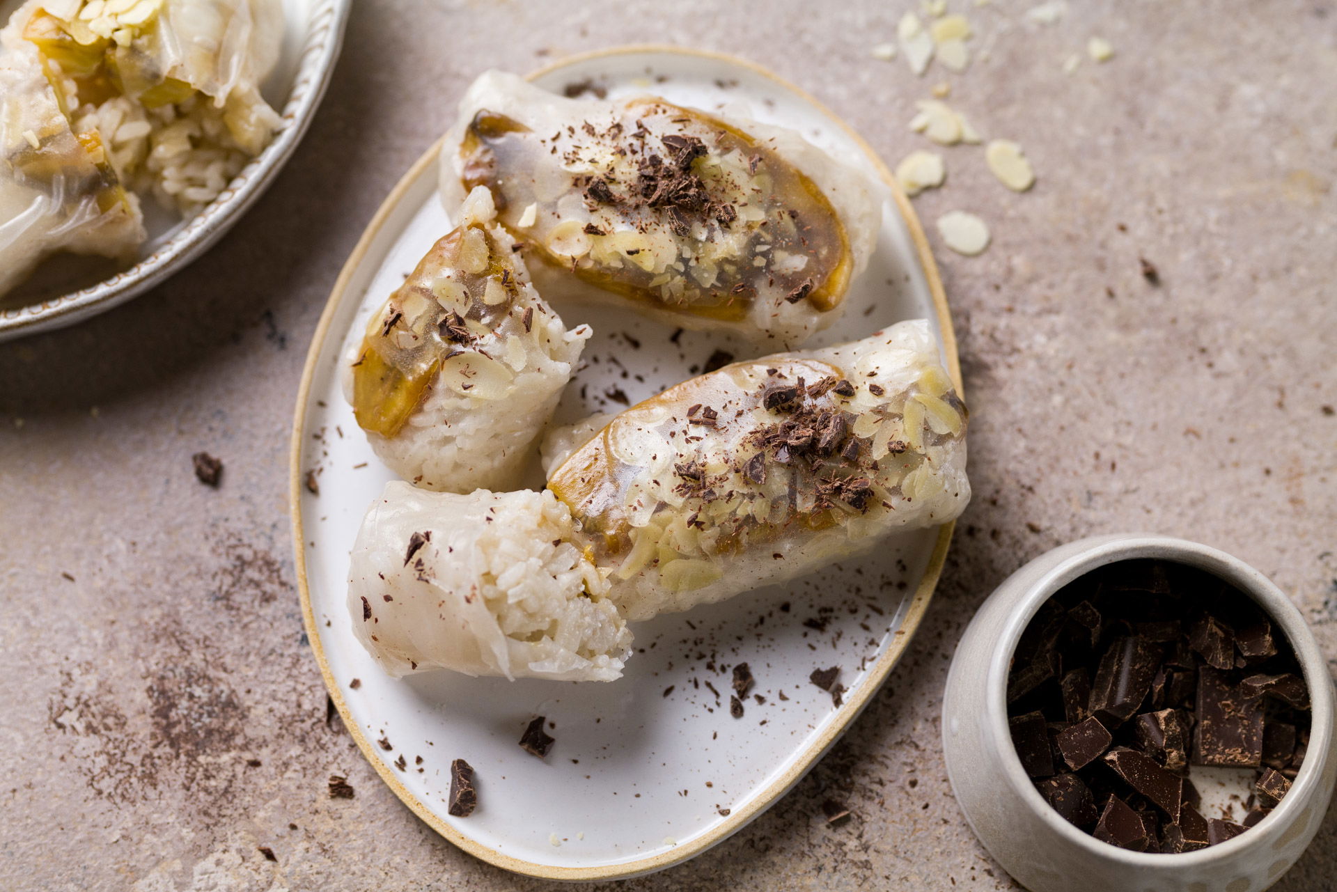 Sommerrollen mit Milchreis und karamellisierte Banane