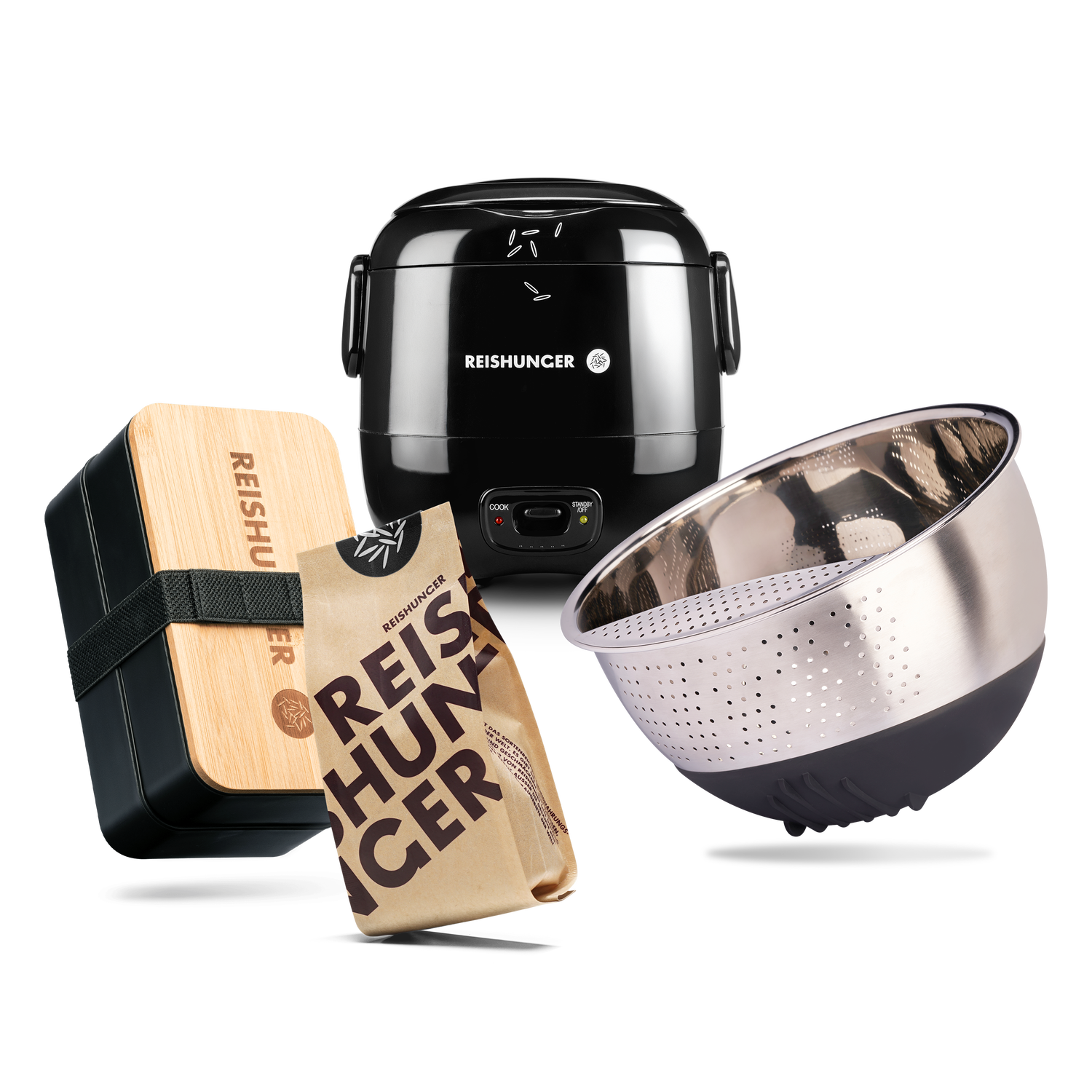 Mini Reiskocher (0,3l) Black Set | Bento Box | Reiswaschschüssel | Schwarzer Reis