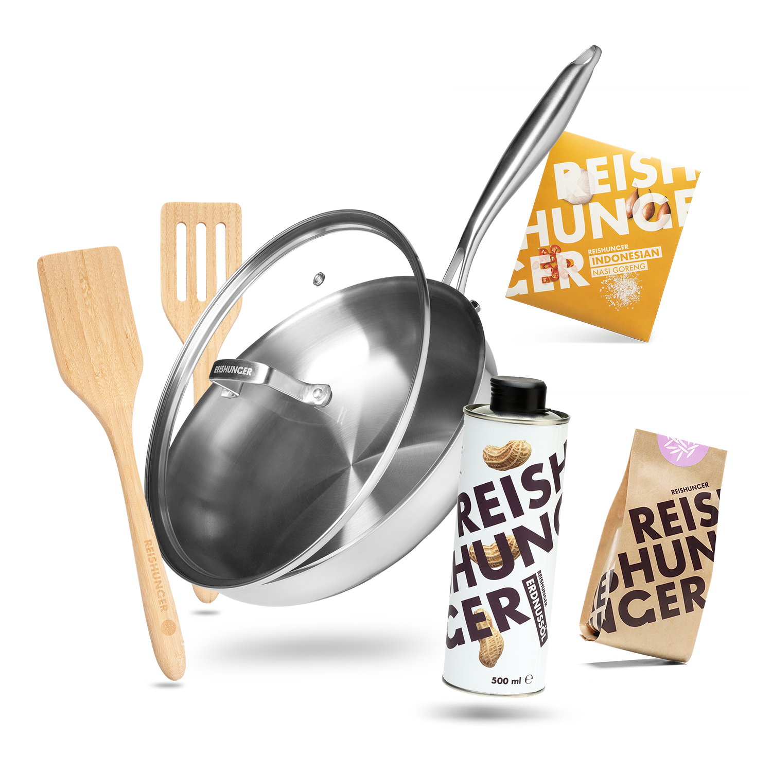 Reishunger Pfannen Set (6-teilig) | Unbeschichtete Edelstahl Pfanne | Perfektes Anbraten auf allen Herdtypen | Kratzfest & spülmaschinengeeignet