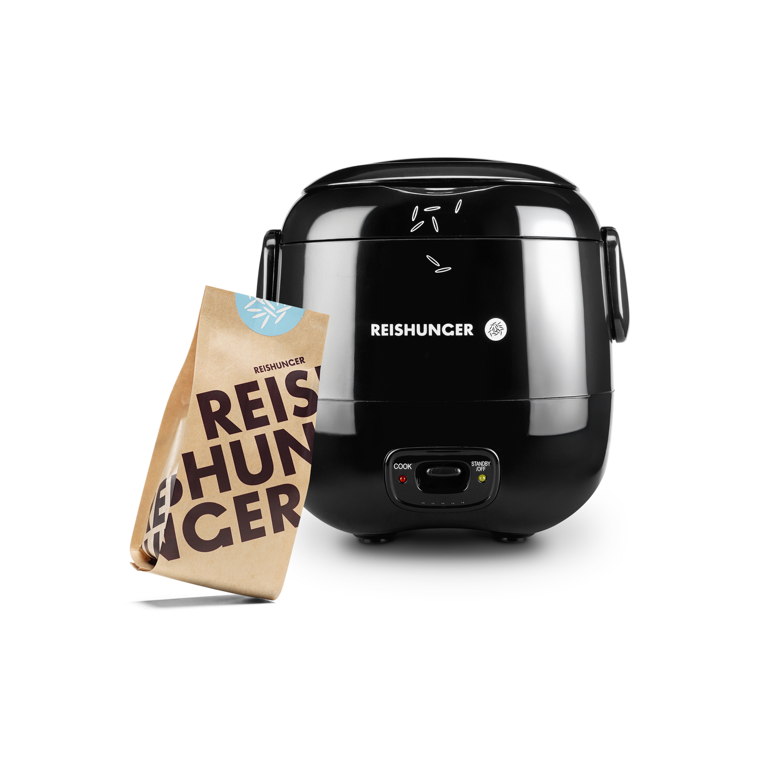Reishunger Mini Reiskocher Set (0,3 l) | Schwarz | Reis kochen für 1-2 Portionen | Inkl. 8 Reissorten