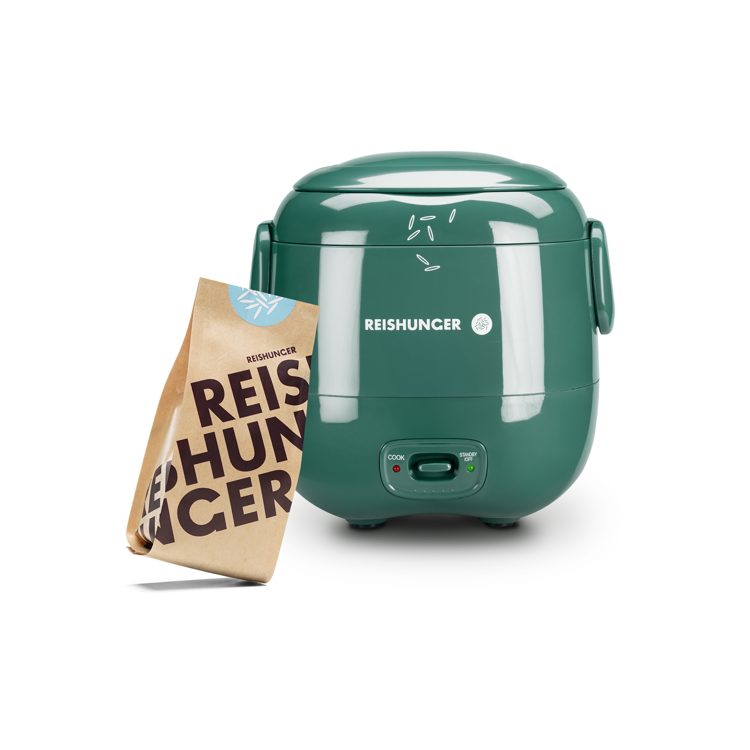 Reishunger Mini Reiskocher Set (0,3 l) | Waldgrün | Reis kochen für 1-2 Portionen | Inkl. 8 Reissorten