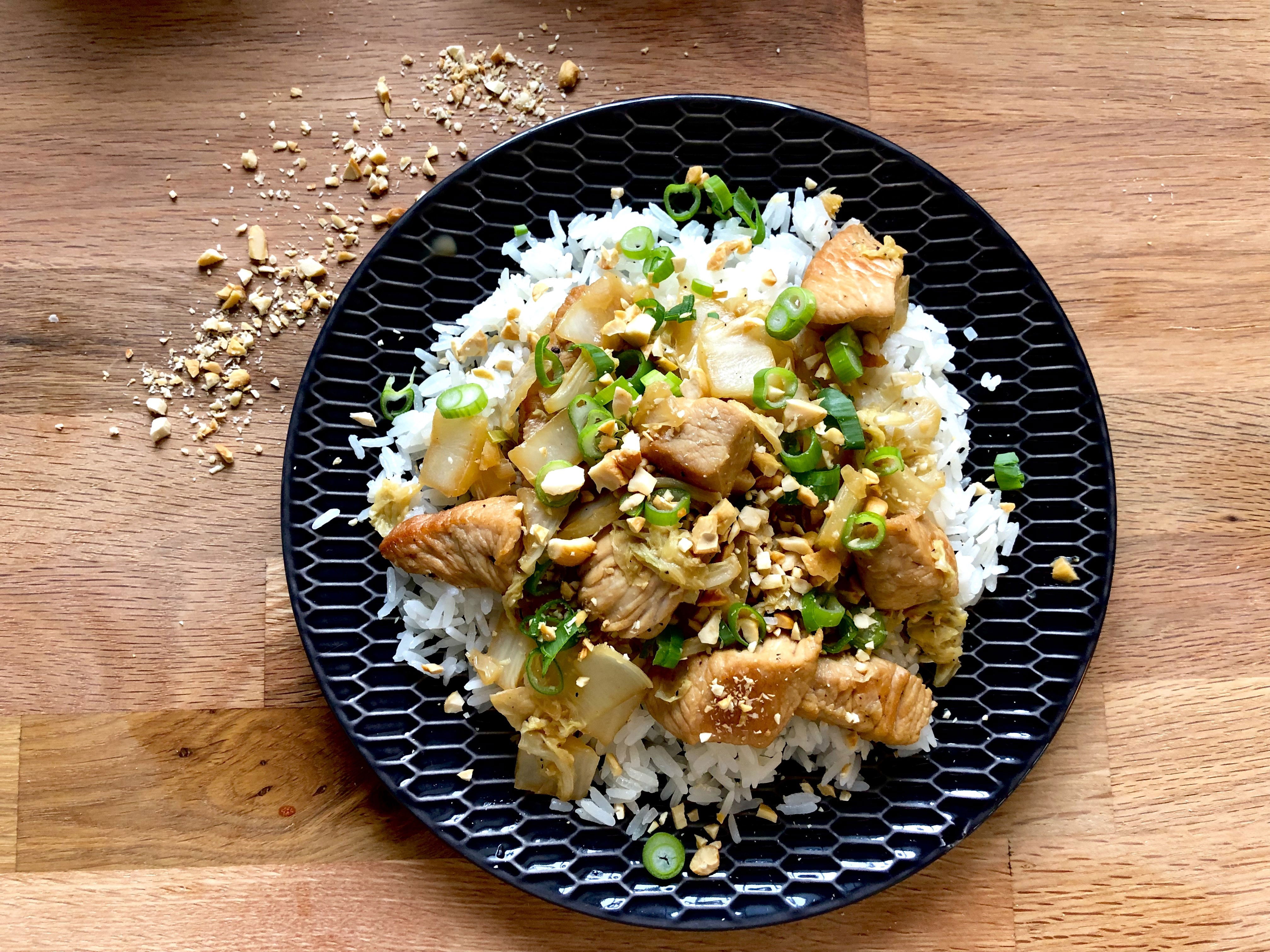 Putenbrust Chinakohl Pfanne mit Jasmin Reis