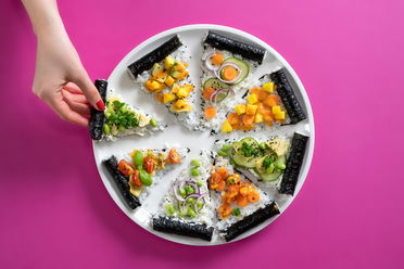 Sushi Pizza mit Wasabi Dip und Sushi Mayo