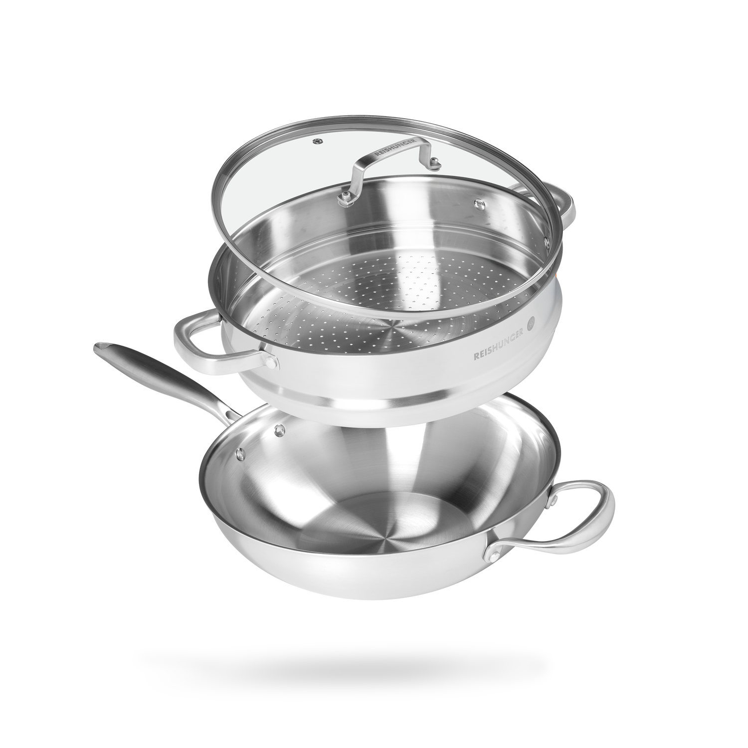 Reishunger Edelstahl Wok mit Dämpfeinsatz | Ø 30cm | Ohne Antihaftbeschichtung | Induktion