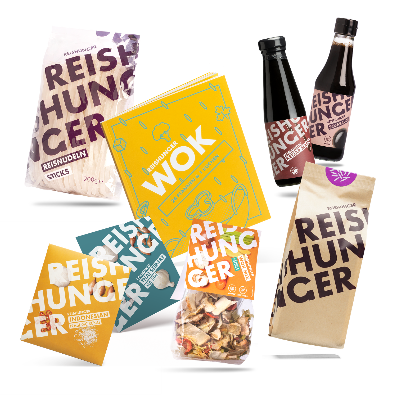 Wok Premium Box (8-teilig) | Wok Kochbuch mit 25 Rezepten | Zutaten für Wok Gerichte zum Selbermachen